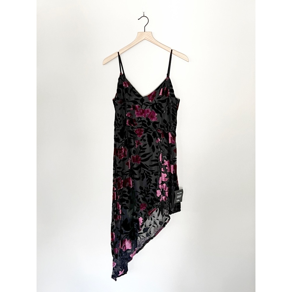 Lulus Black Floral Velvet Asymmetrical Dress